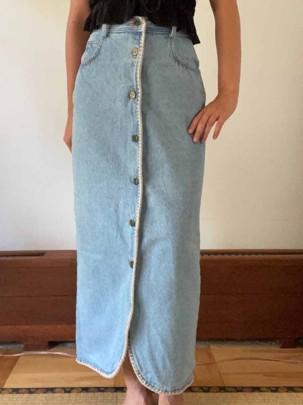 Runaway Bay Denim Maxi Skirt Vintage Cottagecore Boho
